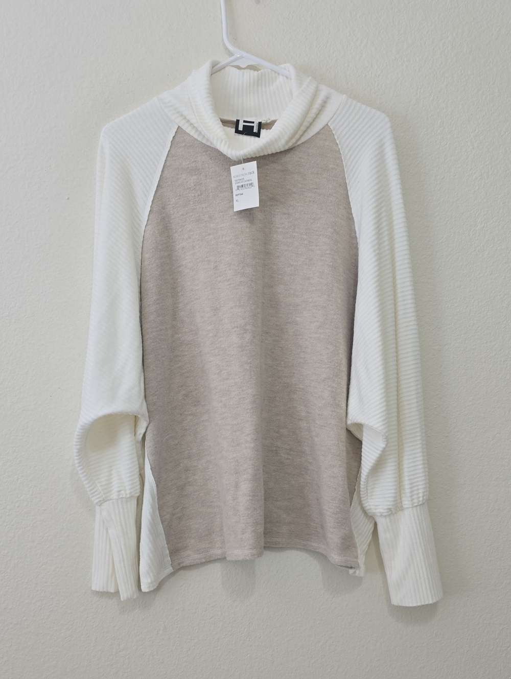 H by bordeaux Cream & Taupe Funnel Neck Raglan Sweater